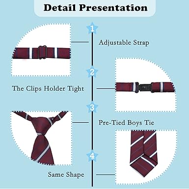 Mantieqingway School Ties for BoysKids, Pre-tied Adjustable Neckties Boys Tie for Graduation Uniforms Party Casual(Age 5-12)