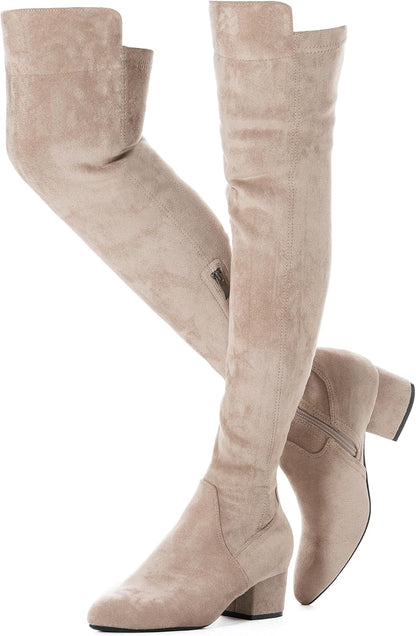 N.N.G Women's Suede Over the Knee Block Heel Boots, Black