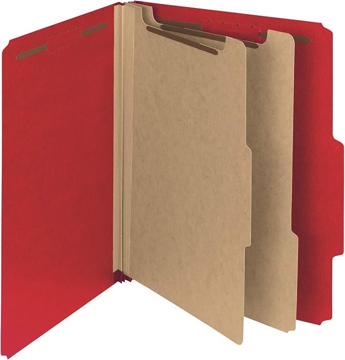 Smead 100 Recycled Pressboard Classification File Folder, 2 Dividers, 2" Expansion, Letter Size, Bright Red, 10 per Box (14061)