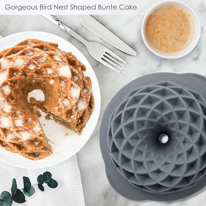 Bunte Cake Pan, Non-Stick 10-Inch Angel Food Cake Pan, Silicone Cake Mold with Metal Reinforced Frame More Strength for Long-Lasting Performance