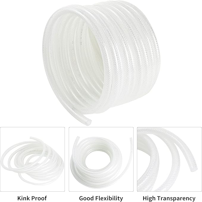 1/2’’ ID × 3/4’’ OD - 25 ft Clear Braided Hose Plastic Vinyl Tubing,High Pressure Flexible Reinforced PVC Tube for Transfer Water Air Oil, BPA Free & Non-Toxic