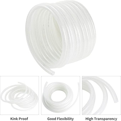 1/2’’ ID × 3/4’’ OD - 25 ft Clear Braided Hose Plastic Vinyl Tubing,High Pressure Flexible Reinforced PVC Tube for Transfer Water Air Oil, BPA Free & Non-Toxic