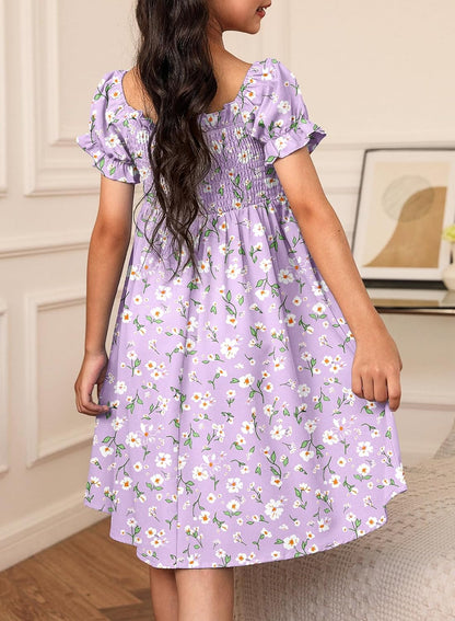 Girls Summer Dress Tween Floral Boho Dresses Size 4-13 Years