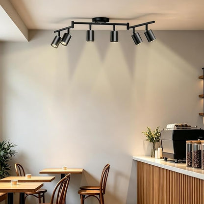 LED 6 Light Track Lighting Kit, 3 Color Adjustable Ceiling Spot Lighting Includes 6 x GU10 Bulb, Modern Track Light Fixture with Rotatable Heads for Kitchen, Living Room, Bedroom