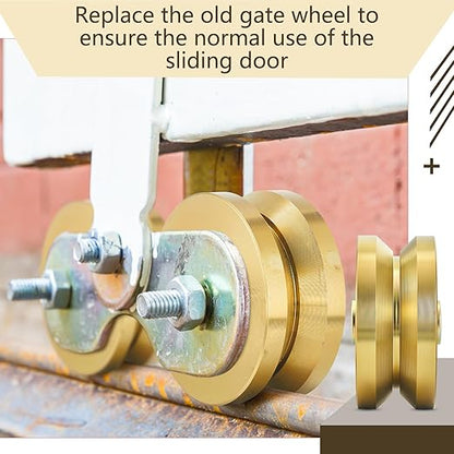 Tatuo 4" Solid Slide V Groove Wheels Heavy Duty Sliding Gate Rollers Wheels 1-34" Width Rolling Gate Caster Rollers 2500 Lbs Capacity with Screw Double Bearing Pair(1 Set)