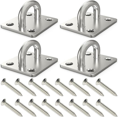 4 Pcs 2 x 1.6 Inch 304 Stainless Steel Ceiling Hooks Pad Eyes Plate Marine Hardware Hooks with Screws