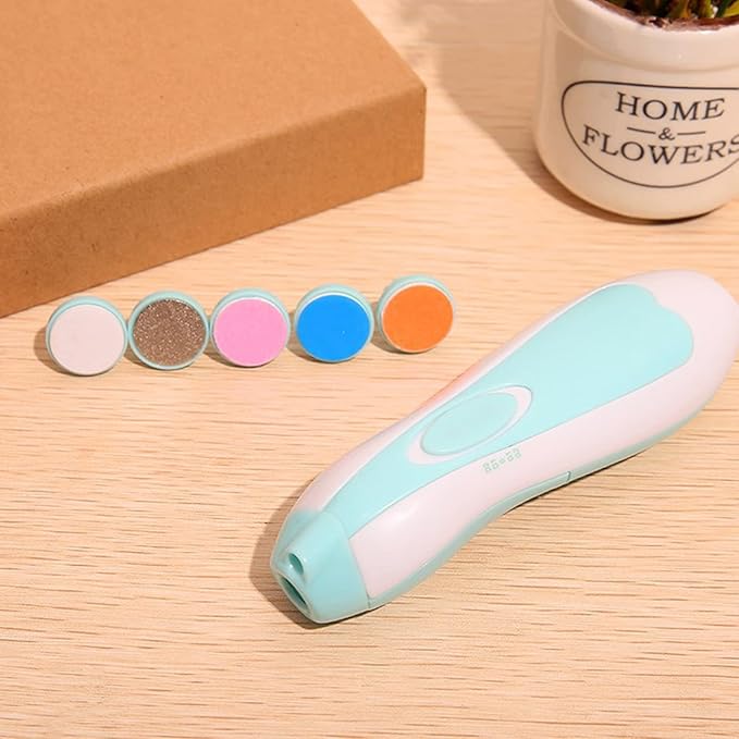 Baby Nail Trimmer Electric Safe Baby Nail Clippers Baby Nail File Kit Manicure Set, Trim Polish Grooming kit for Newborn Toddler or Adults Toes Fingernails, 6 Grinding Heads (Blue)
