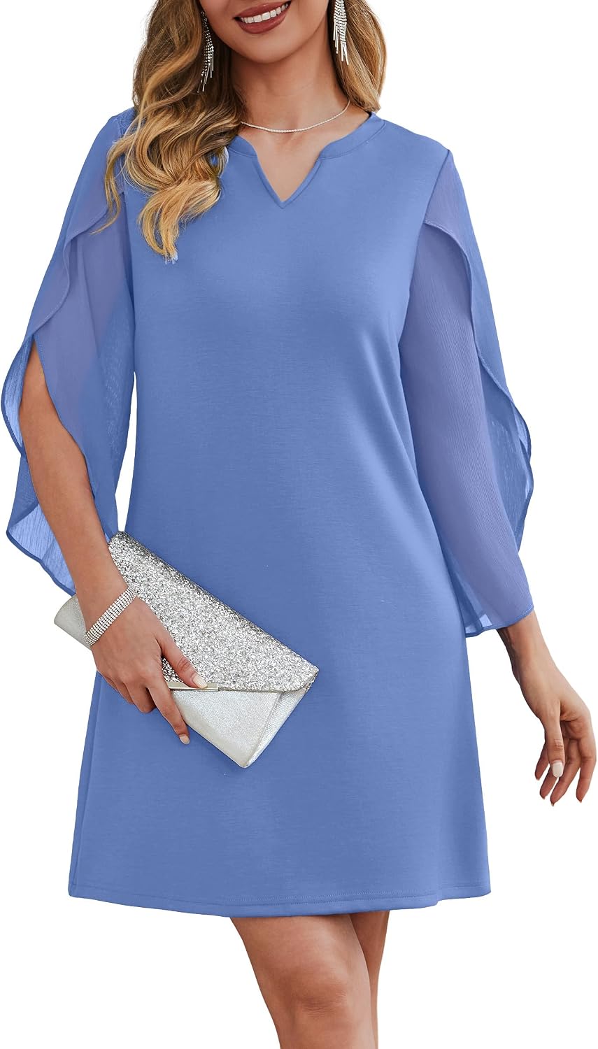 RUMIA Wedding Guest Dresses for Women Chiffon Sleeve Cocktail Dress