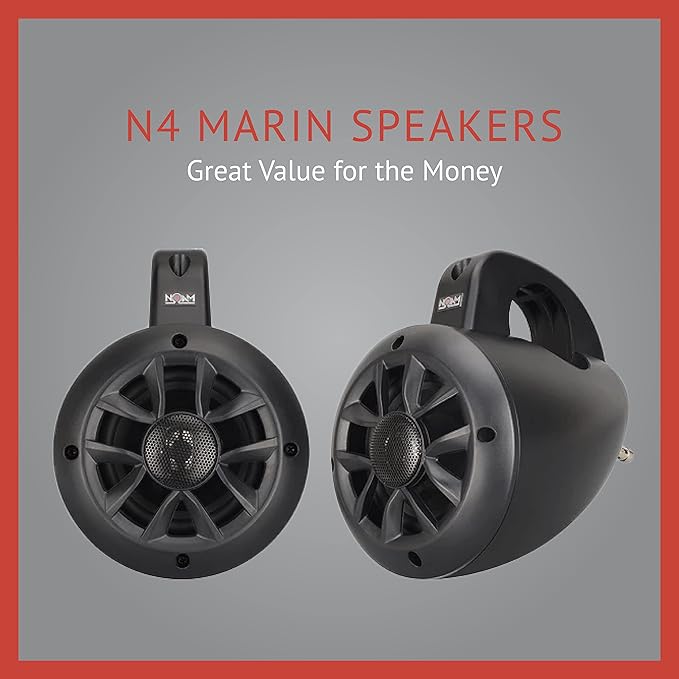 NOAM N4 - Pair of 4 Inch 2-Way Wakeboard Mountable Speakers, Marine Grade Weatherproof Construction for Utv, Boats, ATV Golf Carts and More