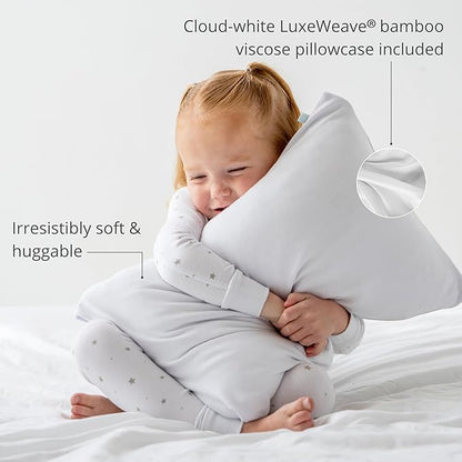 DREAMLAND BABY Toddler Pillow (1-Pack): Includes 100 Cotton Pillow  White Viscose Cover (97 Viscose, 3 Spandex) - Small Size for Kids and Travel