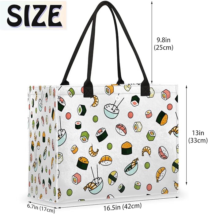 Tote Bag for Women Japanese Food Sushi Large Beach Bag Reusable Grocery Bags Tote Bag for Work Shopping Travel Beach