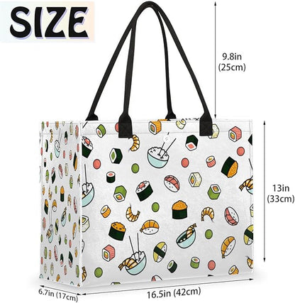 Tote Bag for Women Japanese Food Sushi Large Beach Bag Reusable Grocery Bags Tote Bag for Work Shopping Travel Beach