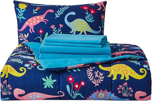 inron Dinosaur Kids Comforter Sets for Boys Girls, Full Size 5 Pieces Bed in a Bag, Ultra Soft Microfiber Comforter and Sheet Sets, All Season Durable Bedding Sets