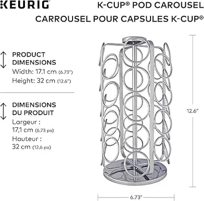 Keurig Storage Carousel, Coffee Pod Storage, Holds up to 36 Keurig K-Cup Pods, Silver