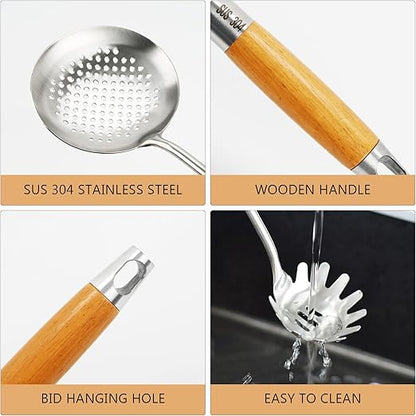 6 Pieces Stainless Steel 304 Kitchen Cooking Utensil Set, Metal 18/8 Stainless Steel Utensil Spatula Sets Cookware for Kitchen with Wood Handle