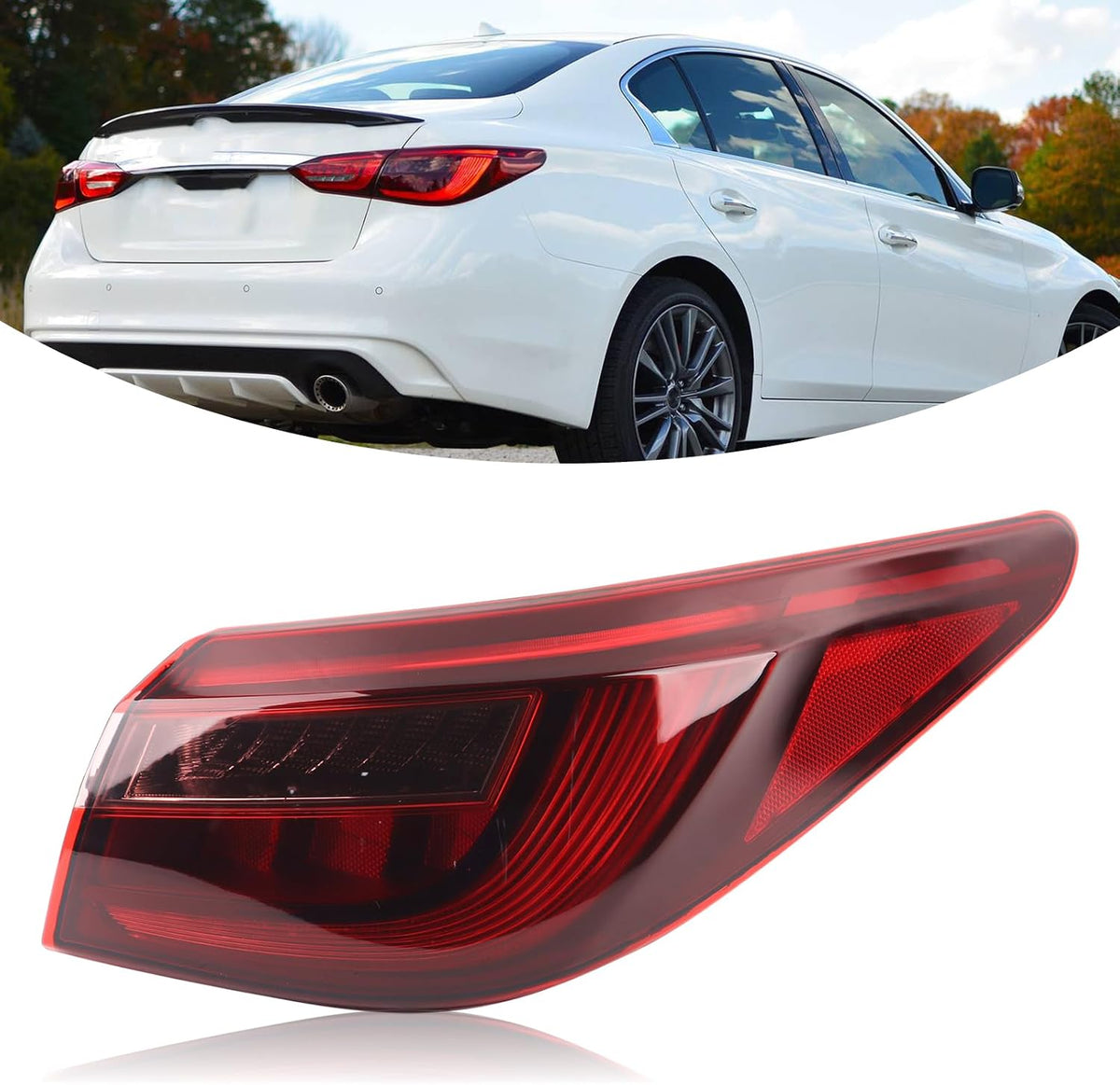 LED Right Side Outer Tail Light W/o Blind Spot Assembly Compatible With 2018-2021 Infiniti Q50 rear Tail Lamp Without Side Light Right Passenger Side 26550-6HH1B