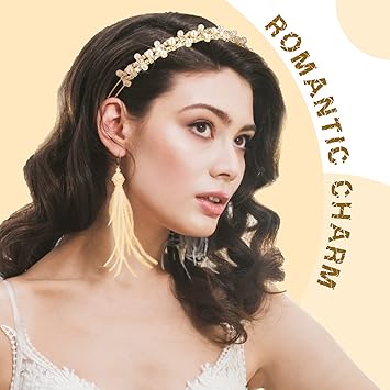 XunYee 5 Pcs Gold Rhinestones Headbands for Women Flower Leaf Tiara Crown Headband Metal Prom Headpiece Bridal Wedding Hair Accessories for Bride Girl Party(Gold)