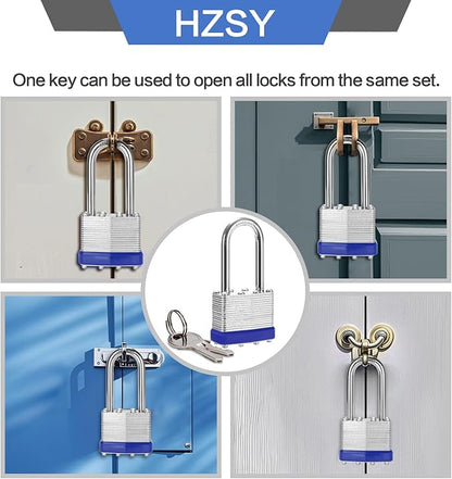 Padlocks Keyed Alike, Pack of 2, Laminated Steel Keyed Lock (1-9/16", 40mm), Padlocks with Same Key, Long Shackle, for Toolbox, Locker & StorageUnit or More