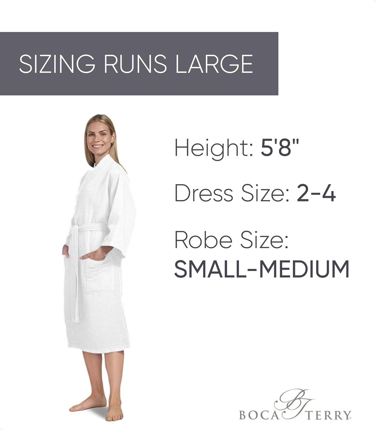 XL Waffle Robe for Women by BOCA TERRY, Soft Cotton Spa Robes for Summer, Lightweight Knit Waffle Bathrobe, Kimono Bathrobes