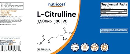 Nutricost L-Citrulline 1500mg, 180 Capsules - 750mg Per Capsule, Gluten Free, Non-GMO, Packaging May Vary