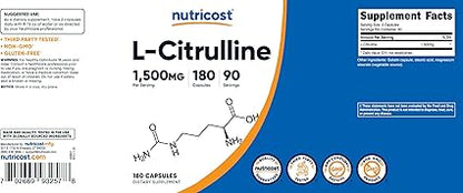 Nutricost L-Citrulline 1500mg, 180 Capsules - 750mg Per Capsule, Gluten Free, Non-GMO, Packaging May Vary
