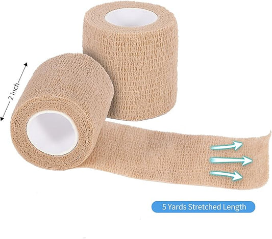 Self Adhesive Bandage Wrap – 6Pcs Medical Tape Vet Wrap Rolls – 5 Yards Non-Woven Cohesive Bandage – Highly Breathable First Aid Medical Tape – Ideal for Strains, Compression