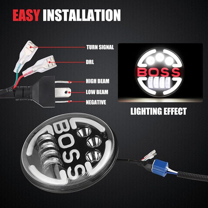 7 Inch Motorcycle LED Headlight Daymaker Compatible with Harley Davidson Touring Softail FLD (BOSS)