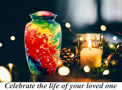 Tie-Dye Cremation Urn for Ashes - Large Memorial Urn for Human Ashes Adult Female  Male  Decorative Burial Urn for Women  Men  Funeral Cremation Urn with Velvet Bag