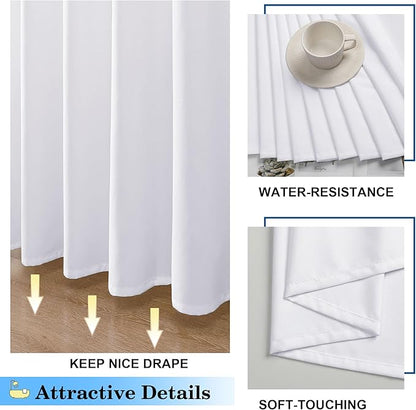 OVZME Zora White Shower Curtain, Fabric Shower Curtain for Bathroom - Soft Cloth Hotel Spa Quality, Water Repellent Bath Decor, Washable Shower Curtain Set with 12 Hooks, Grommets Top, 72Wx72L