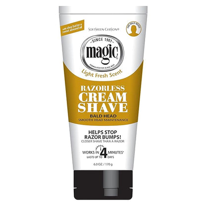 SoftSheen-Carson Magic Razorless Shaving Cream, Hair Removal Cream, Depilatory Cream, Works in 4 Minutes for Coarse, Curly Hair, 6 Oz