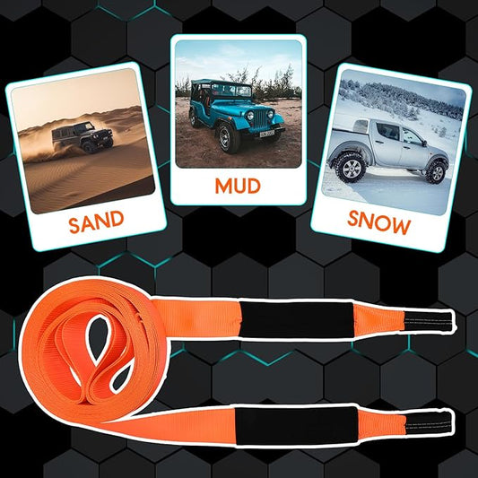 Windyun 3" x 50 ft Recovery Tow Strap Road Straps Heavy Duty Tow Rope Recovery Rope with Reinforced Loops and Protective Sleeves for Vehicle Truck Winching Gear Accessories 20, 000 Lbs