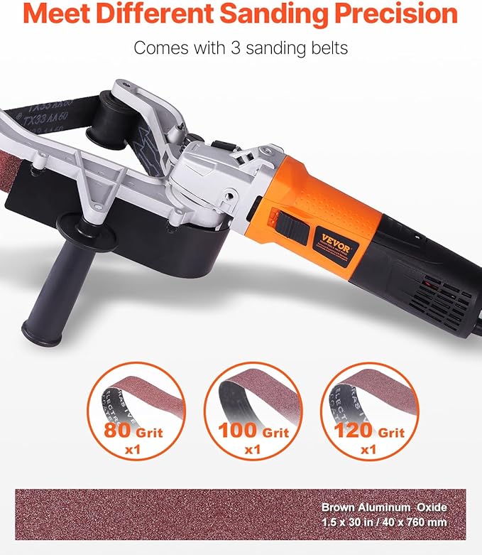 VEVOR 1000W Pipe Belt Sander, 6-Speed Tube Polisher 1100-3200rpm, Handheld Grinding Sanding Tool with 3PCS Sanding Belts, Ideal for Rust Burnishing Finishing Removal