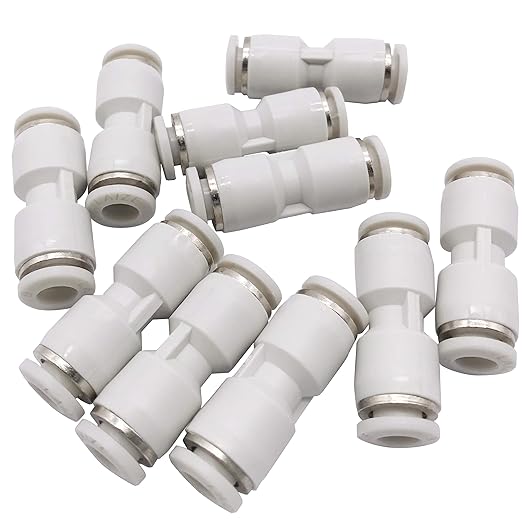 6mm Quick Fitting, 14 OD Push to Connect Pipe Tube Straight Fittings, Pneumatic Air Line Connector 10Pcs (White)
