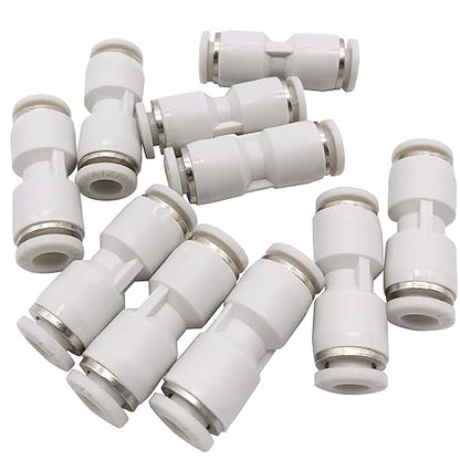 6mm Quick Fitting, 14 OD Push to Connect Pipe Tube Straight Fittings, Pneumatic Air Line Connector 10Pcs (White)
