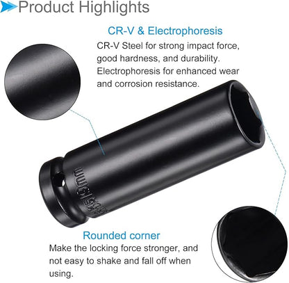 Deep Impact Socket, 12"" Drive 19mm Socket, CR-V Steel Rounded Corner Design 6-Point Deep Impact Socket - (Applications: for Screw Installation and Removal), Onesize