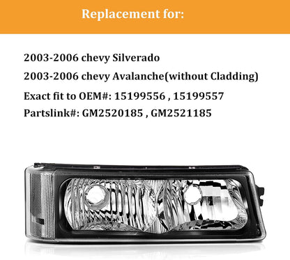 Front Turn Signal Lamp/Parking Light Assembly for 2003-2006 Chevy Silverado Avalanche 1500 2500 3500, Replace GM2520185 GM2521185
