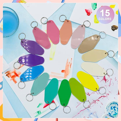 LOTMER 25 PCS Hotel Keychain Blank with Key Rings, 40 Colors Motel Keychain Sublimation Key Chains for DIY Keychains