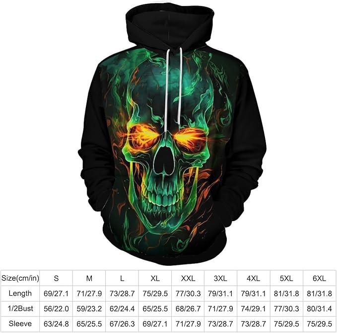 Flame Skull Unisex Hoodies Hooded Sweatshirt with Big Pockets
