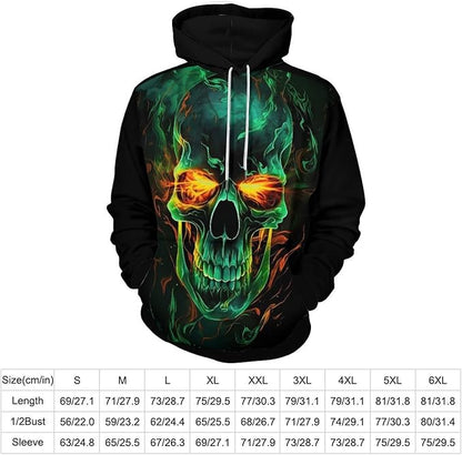 Flame Skull Unisex Hoodies Hooded Sweatshirt with Big Pockets