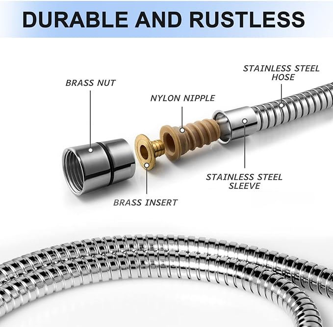 Shower Hose, 79 Inches Extra Long Stainless Steel Handheld Shower Head Hose with Brass Insert and Nut, Flexible, Chrome