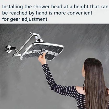 Rainfall Showerhead, Rectangular High Pressure Rain Fall Showerheads Rain Shower Head ABS Rainfall Shower Head Adjustable Angle 3 Levels Bathroom Showerhead