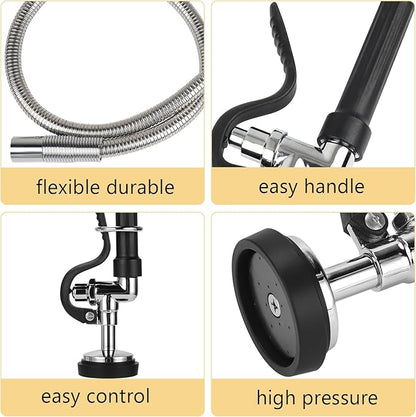 45” Stainless-Steel Pre Rinse Hose with Sprayer Valve & Spring, 1.42 GPM Commercial Sink Sprayer Hose with Nozzle Head Replacement Kit for Commercial Restaurant Kitchen Faucet