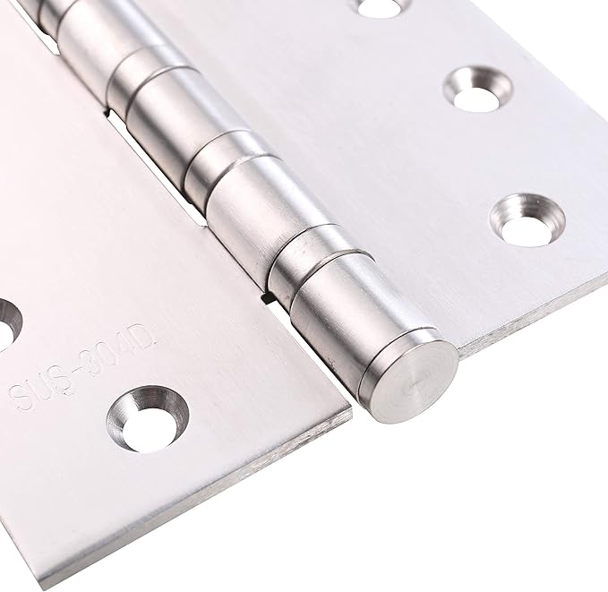 UHPPOTE Stainless Steel Door Hinges 4inches x 4inches with Soft Close Ball Bearing - Squared Conners - Brushed Finish (Pack of 2)