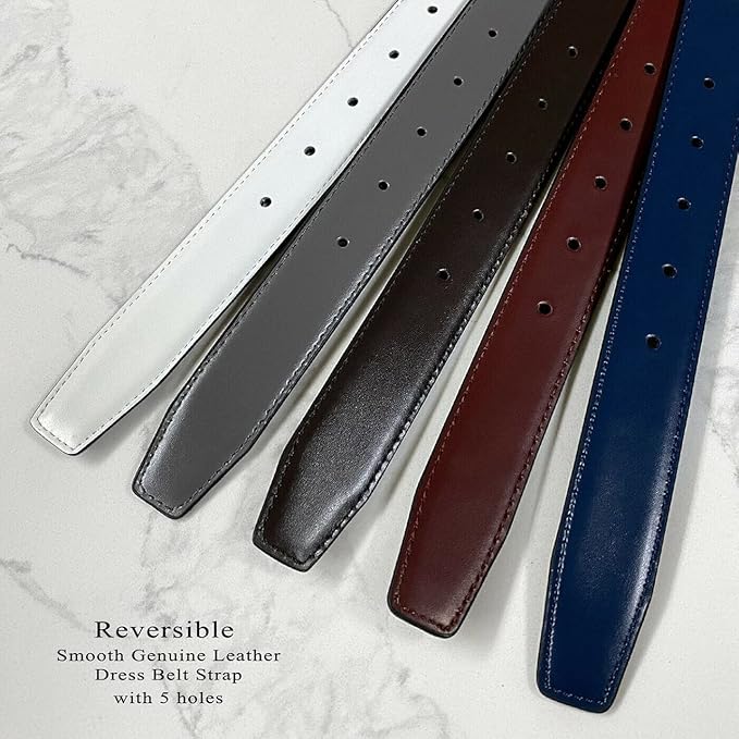 Reversible Dress Belt Strap Replacement Genuine Leather 1-18"(30mm)  1-38"(35mm) Wide