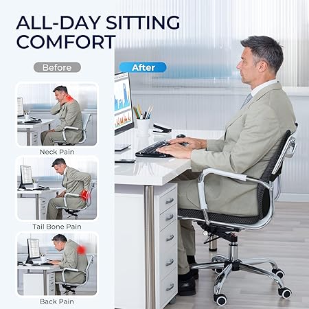Seat Cushion  Lumbar Support Pillow: Memory Foam Chair Pad Back Cushion for Office Chair Car Seat Wheelchair Travel, Reduce Tailbone Pressure and Improve Comfort, Orthopedic Sciatica Hip Pain Relief