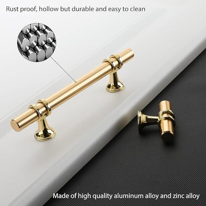 Rergy Cabinet Handles Drawer Pulls and Knobs, 10Pack Gold 5inch Hole Center, Kitchen Hardware for Dresser Handle Zinc Alloy Furniture Pull