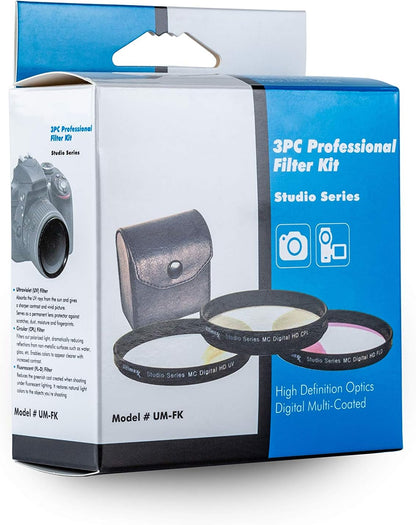 Ultimaxx Professional 3-Piece Multi-Coated Filter Set for Digital and Video Cameras with HD Optics and 52mm Diameter