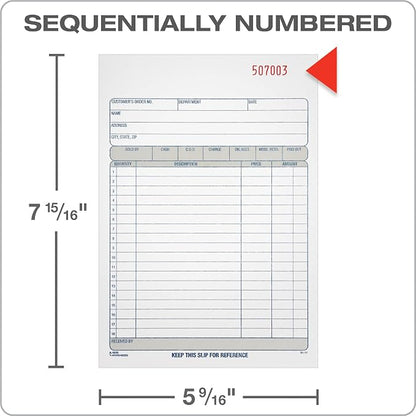Adams Sales Order Book, 3-Part Carbonless, White/Canary/Pink, 5-9/16" x 8-7/16", 50 Sets (TC5805)