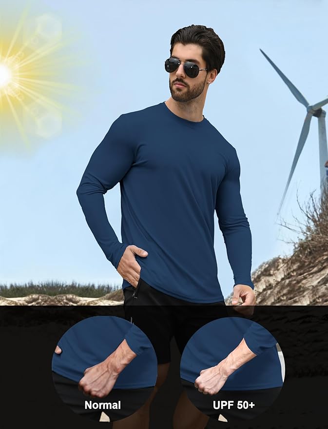 2 Pack Men's UPF 50+ Rash Guard Quick-Dry Long Sleeves Shirts, Swim Fishing Shirts UV Sun Protection Shirts for Men