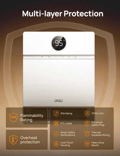 REO Smart Electric Wall Heater for Indoor Use, Works with Alexa,Large Room IP24 Wall Mounted Heater, 11.5 ft/s Heating, 28dB Quiet Operation, App and Remote Control, Digital Thermostat and ECO Mode